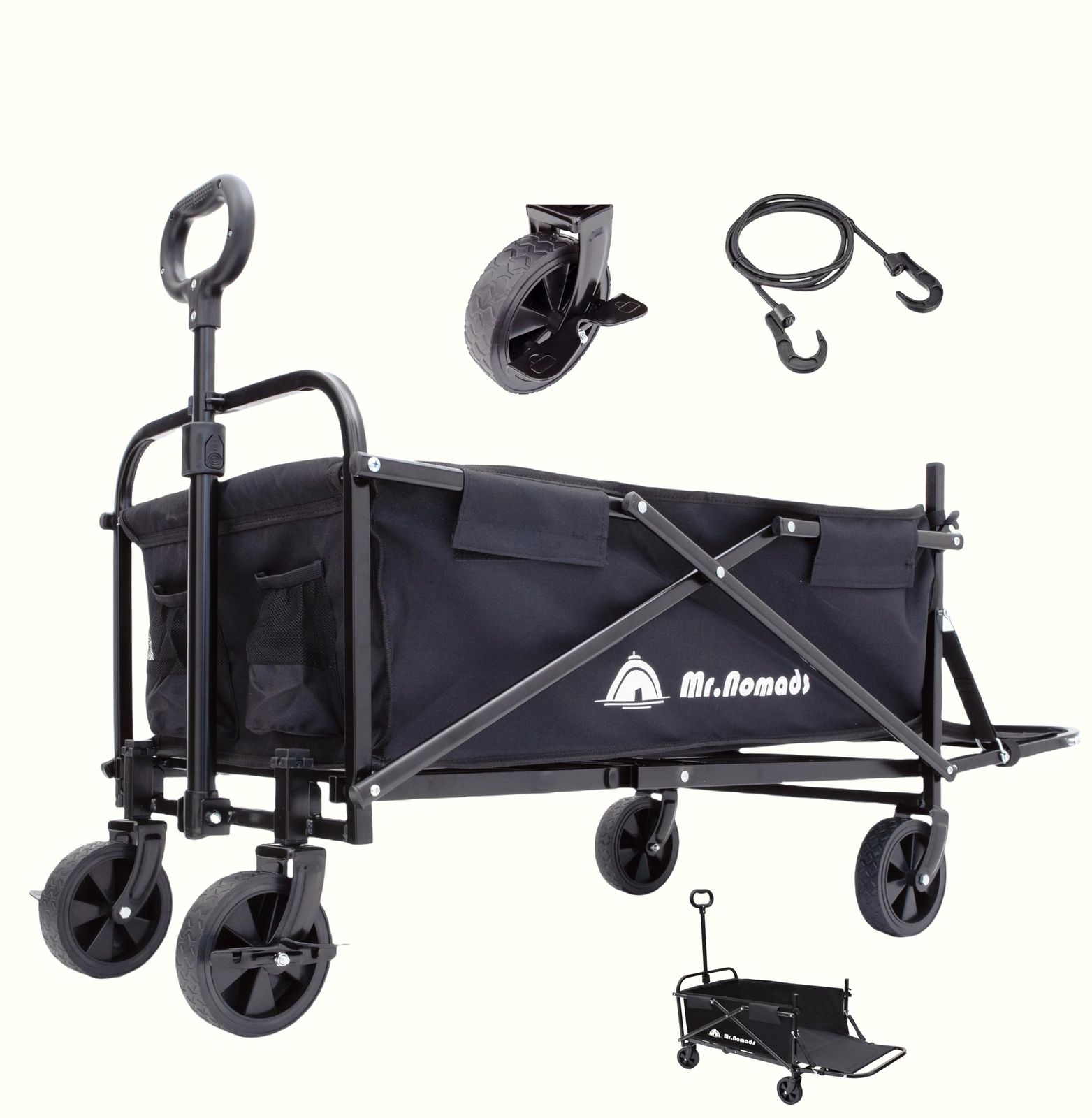 MR. NOMADS 【ラグビー日本代表使用メーカー】 キャリーワゴン キャリーカート 【ブレーキ付】 軽量 大容量 130L可能 耐荷重100kg 長い荷物対応 コンパクト ワンタッチ収納 高耐久 4輪 こども乗せれる 折り畳み アウトドアワゴン キャン★m