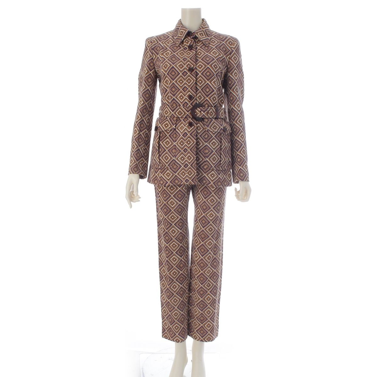 プラダ ヴィンテージ 1996 96F/W ウール 総柄 ジャケット パンツセットアップ ブラウン/パープル 38【中古】 80,685円