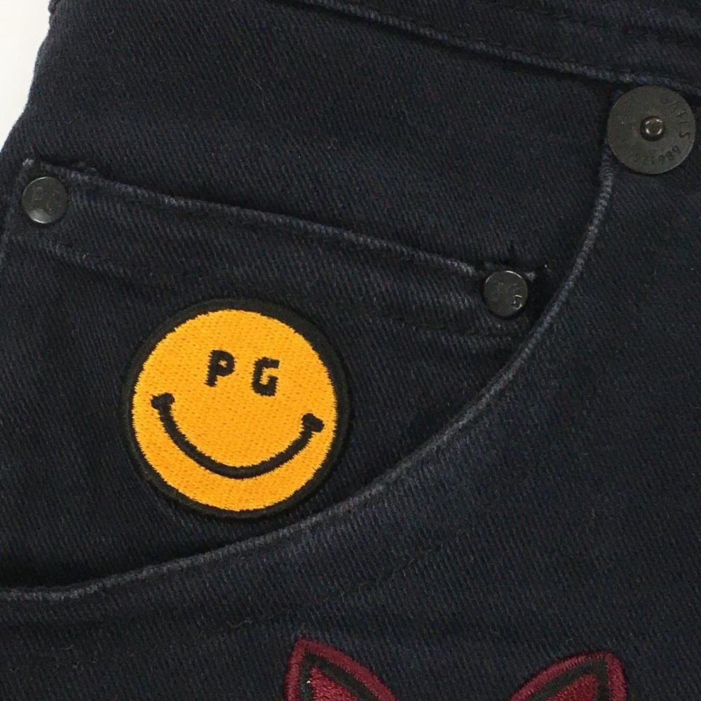 パーリーゲイツ スカート 黒 複数ワッペン ニコちゃん スマイル 蓄熱