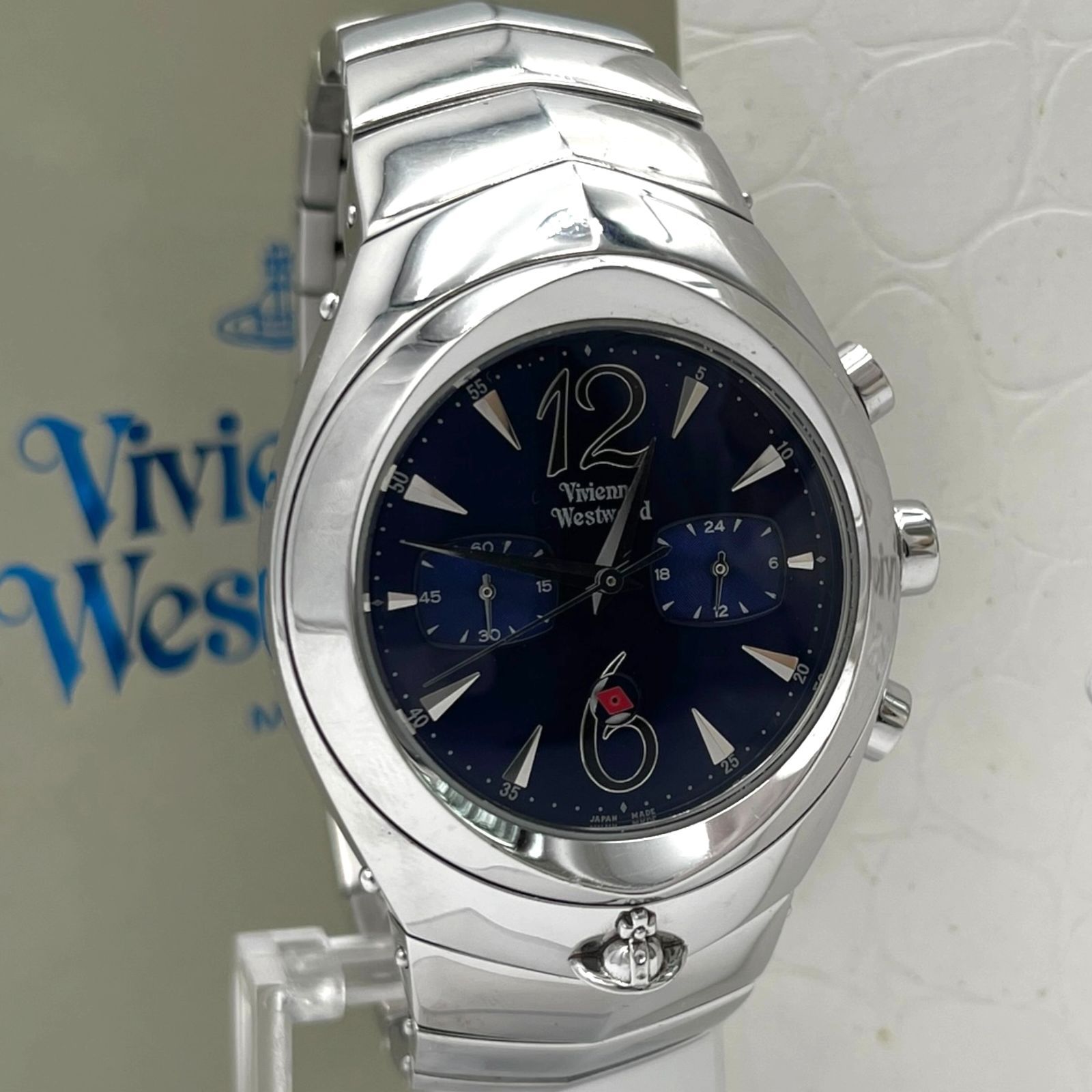 新品電池 稼働品 Vivienne Westwood ヴィヴィアンウエストウッド アーマー クロノグラフ VW-2048 メンズ腕時計 クォーツ QZ 3針 オーブ ブルー文字盤 シルバー 箱付き