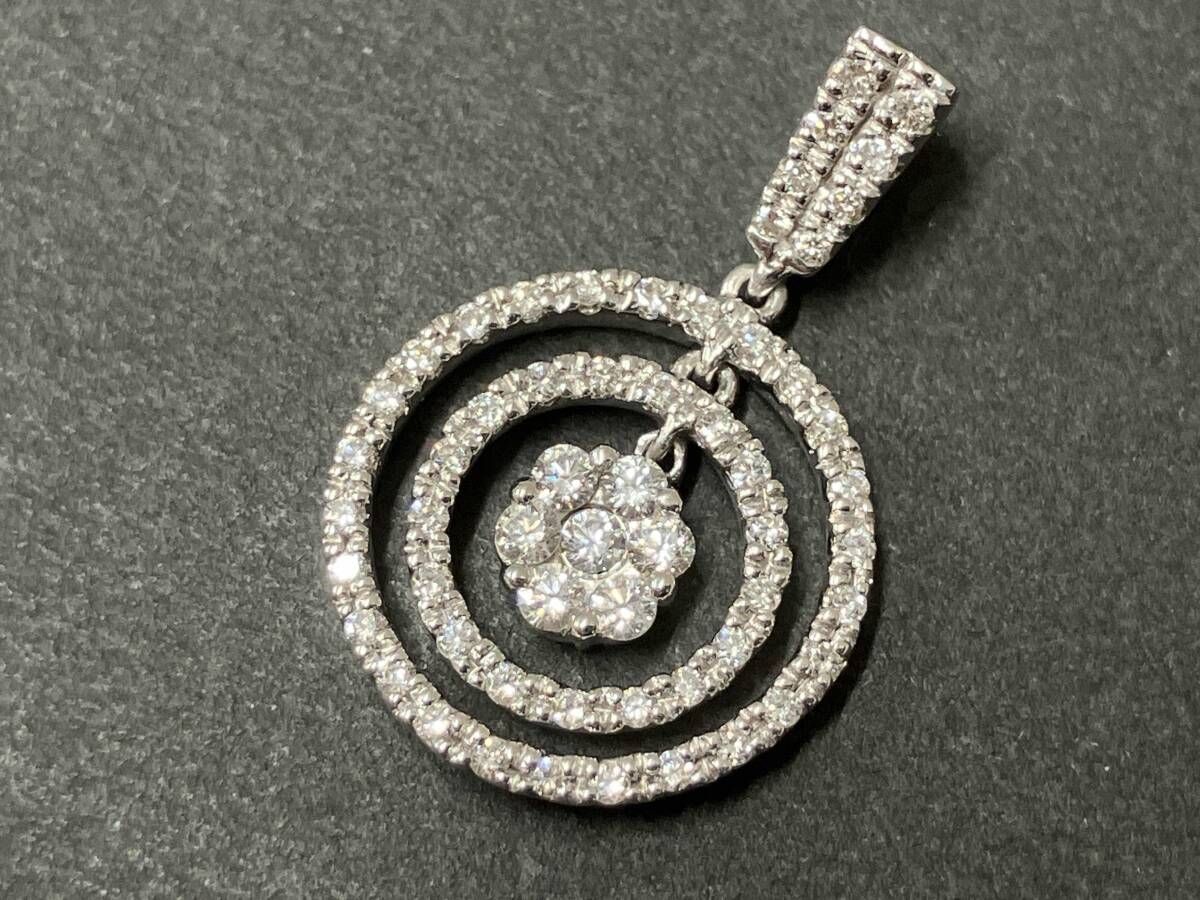 【鑑別カード付】総重量約2.3g K18（750刻印）天然ダイヤモンド 0.339ct 花 フラワー 円型 デザイン ゴールド トップ クリーニング済