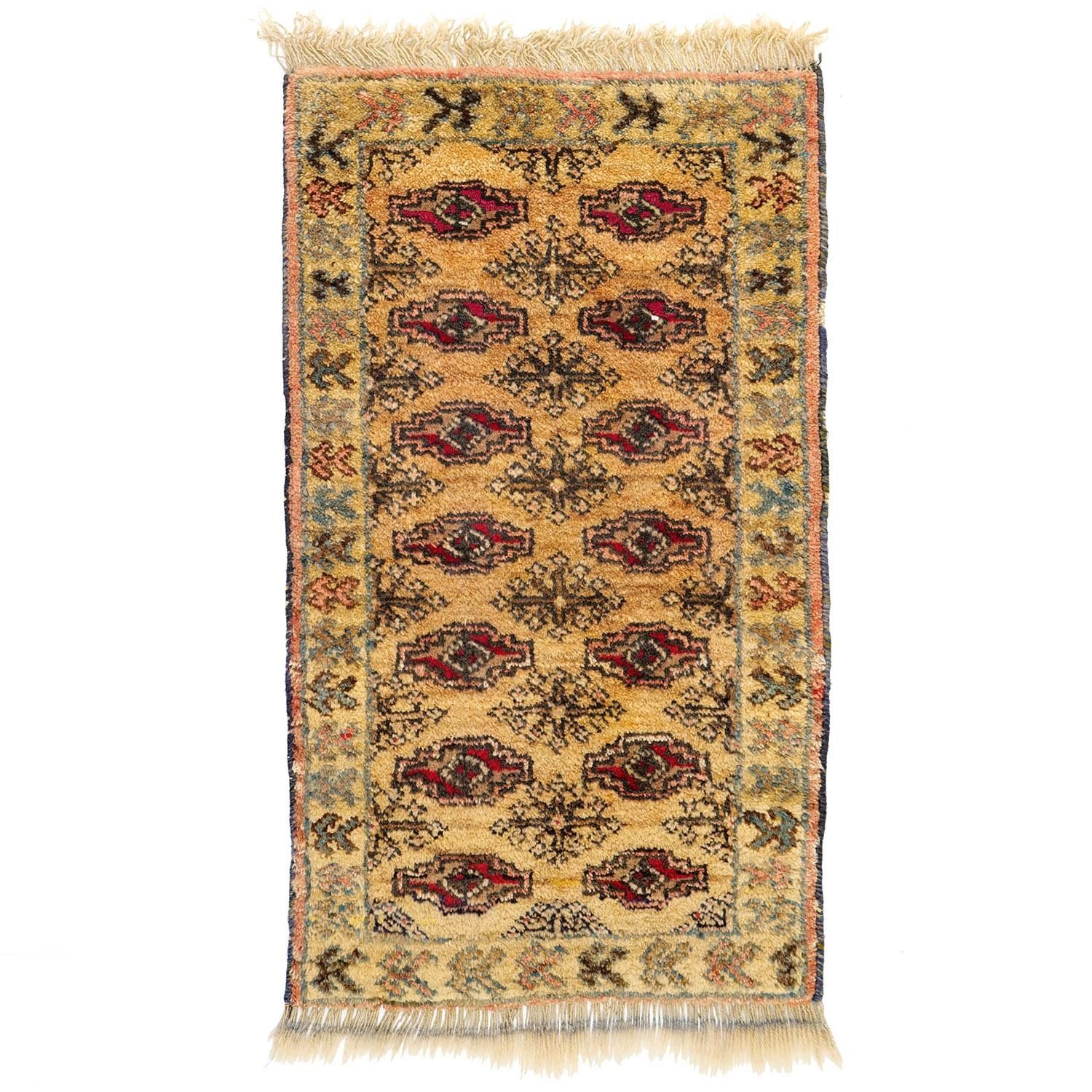 トルクメン 1960年代 800×460mm 象足ギュル セミアンティークラグ 手織りウール 一点物 - vintagecarpet-アンティークペルシャ絨毯・ヴィンテージラグ専門店【送料無料】