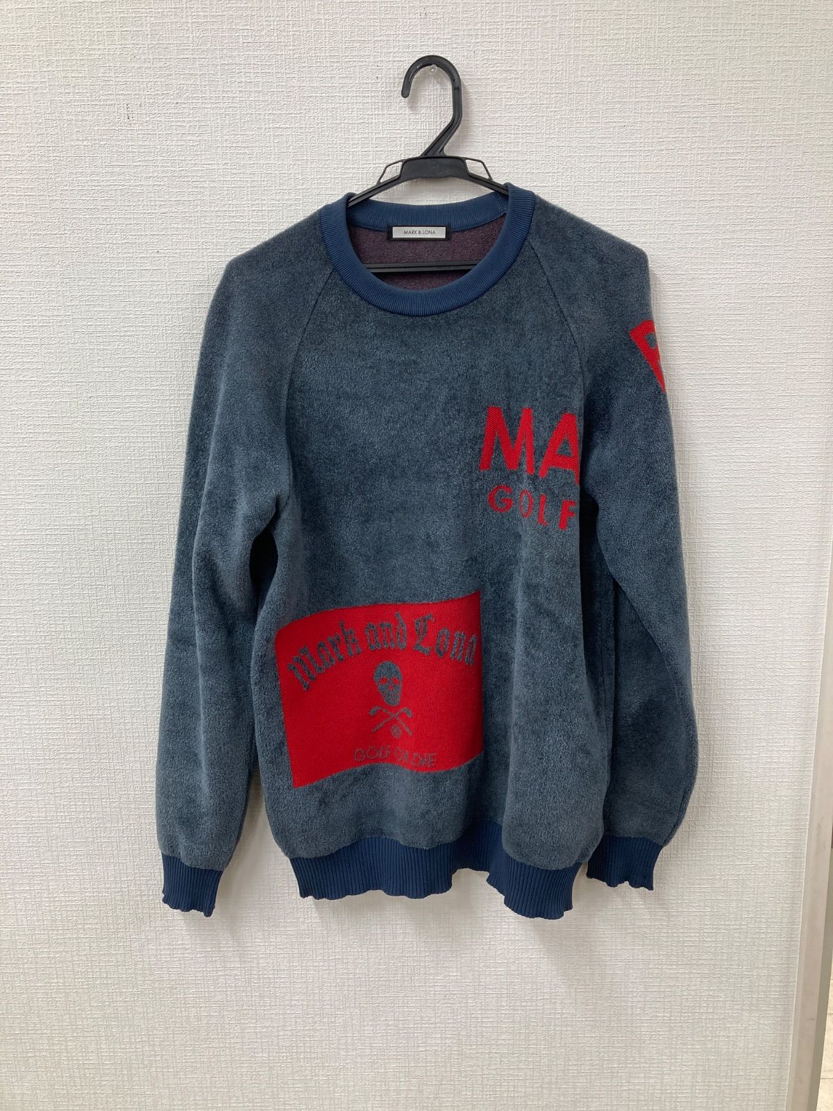 正規品　良品　マークアンドロナ　MARK&LONA クルーネック　ニットセーター G3352 MARK&LONA マークアンドロナ セーター サイズ48 ブルーグレー