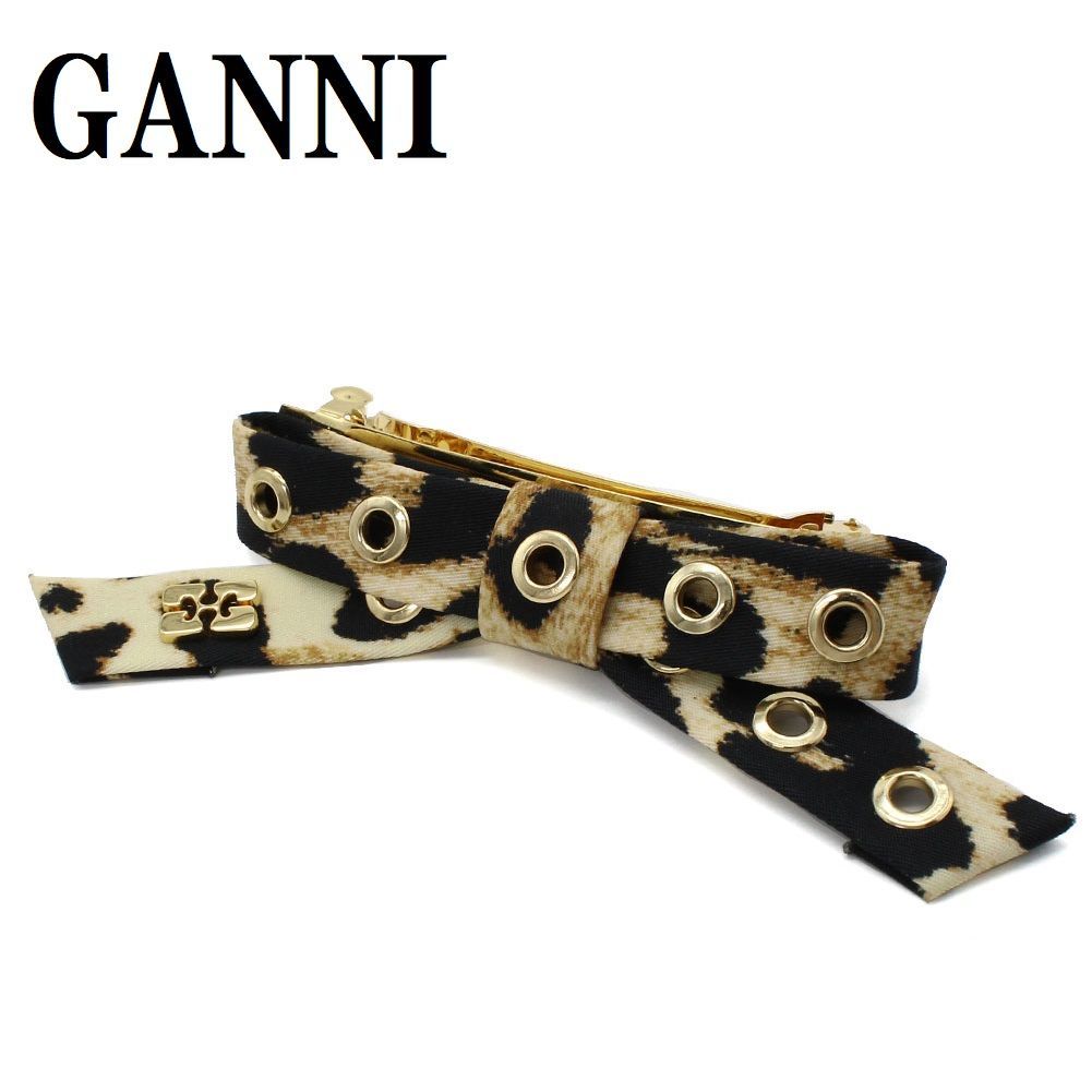 ガニー GANNI A6656 943 アイレット バレッタ ヘアアクセサリー ヘアクリップ リボン ウィメンズ レディース レオパード