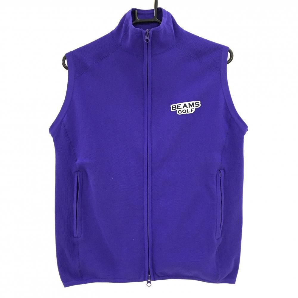 【超美品】ビームスゴルフ ニットアウターベスト パープル 胸元ロゴ メンズ M ゴルフウェア BEAMS GOLF