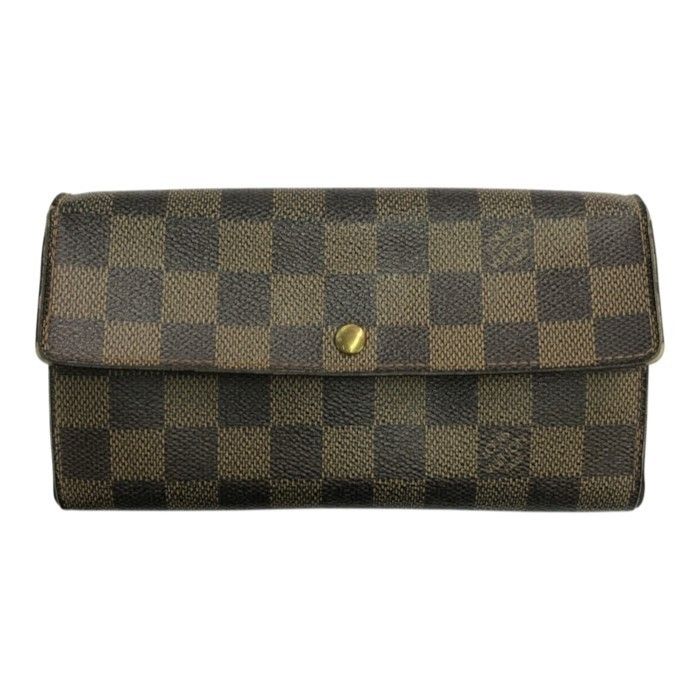 LOUIS VUITTON ルイヴィトン ダミエ ポシェット ポルト モネ クレディ 長財布 二つ折り カード6枚 ブラウン N61724 中古 T1
