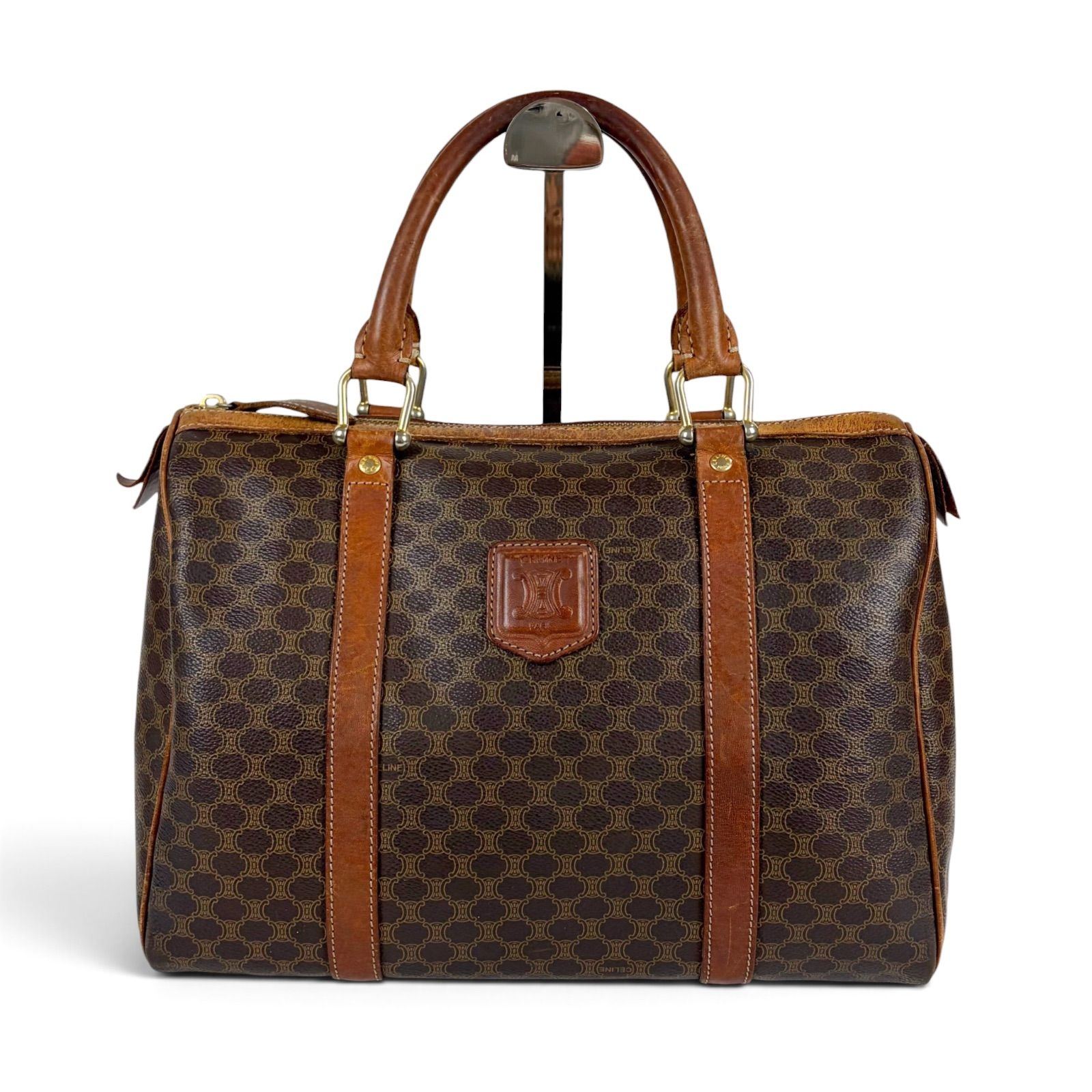 CELINE Macadam Mini Boston Bag Brown PVC Leather セリーヌ マカダム柄 ミニボストンバッグ