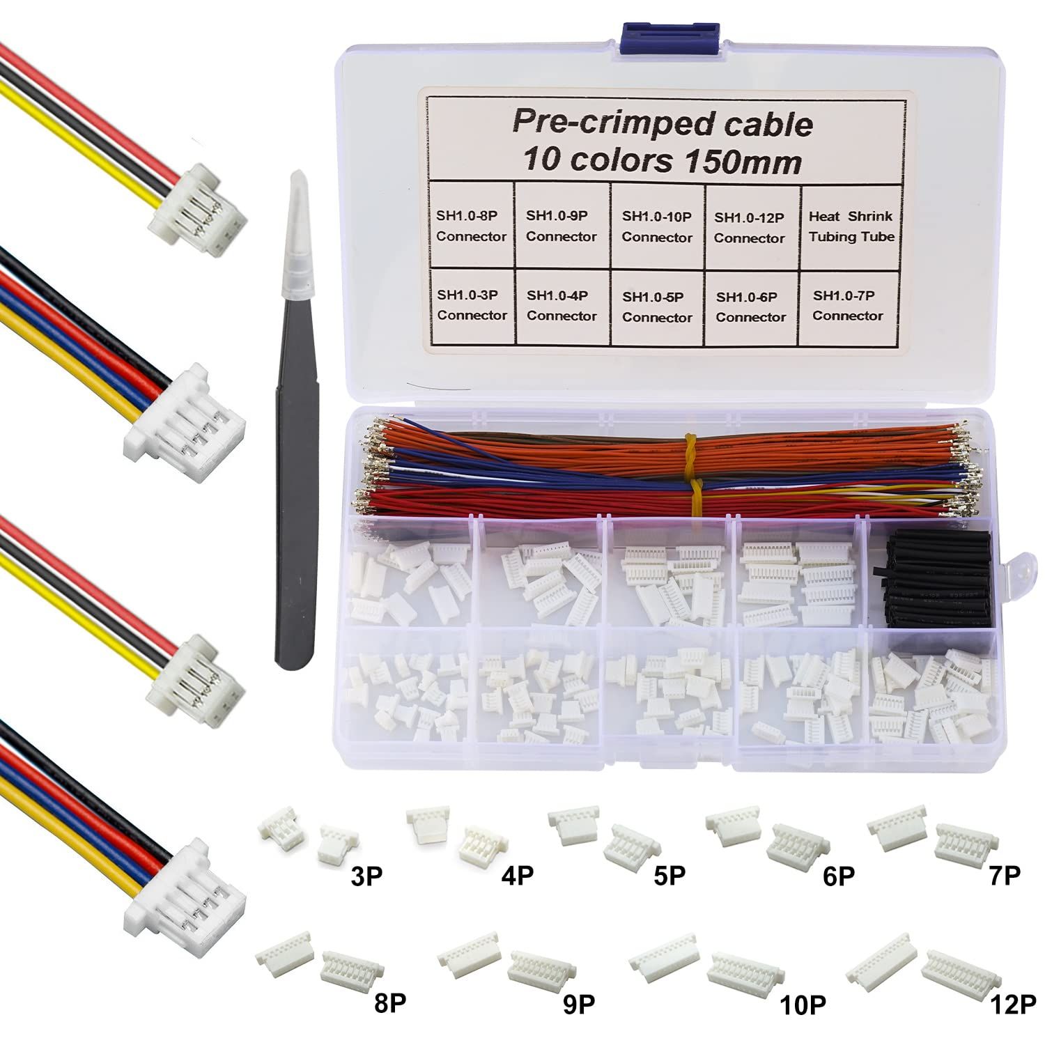 Keszoox Jst SH1.0mm コネクタキット プレミアムプリクリンプドケーブル SPRacing F3 Omnibus F4 Pro F7 レーシングドローンワイヤーキット 合計140個のsh1.0コネクタと10色の250個の28AWGケーブル15