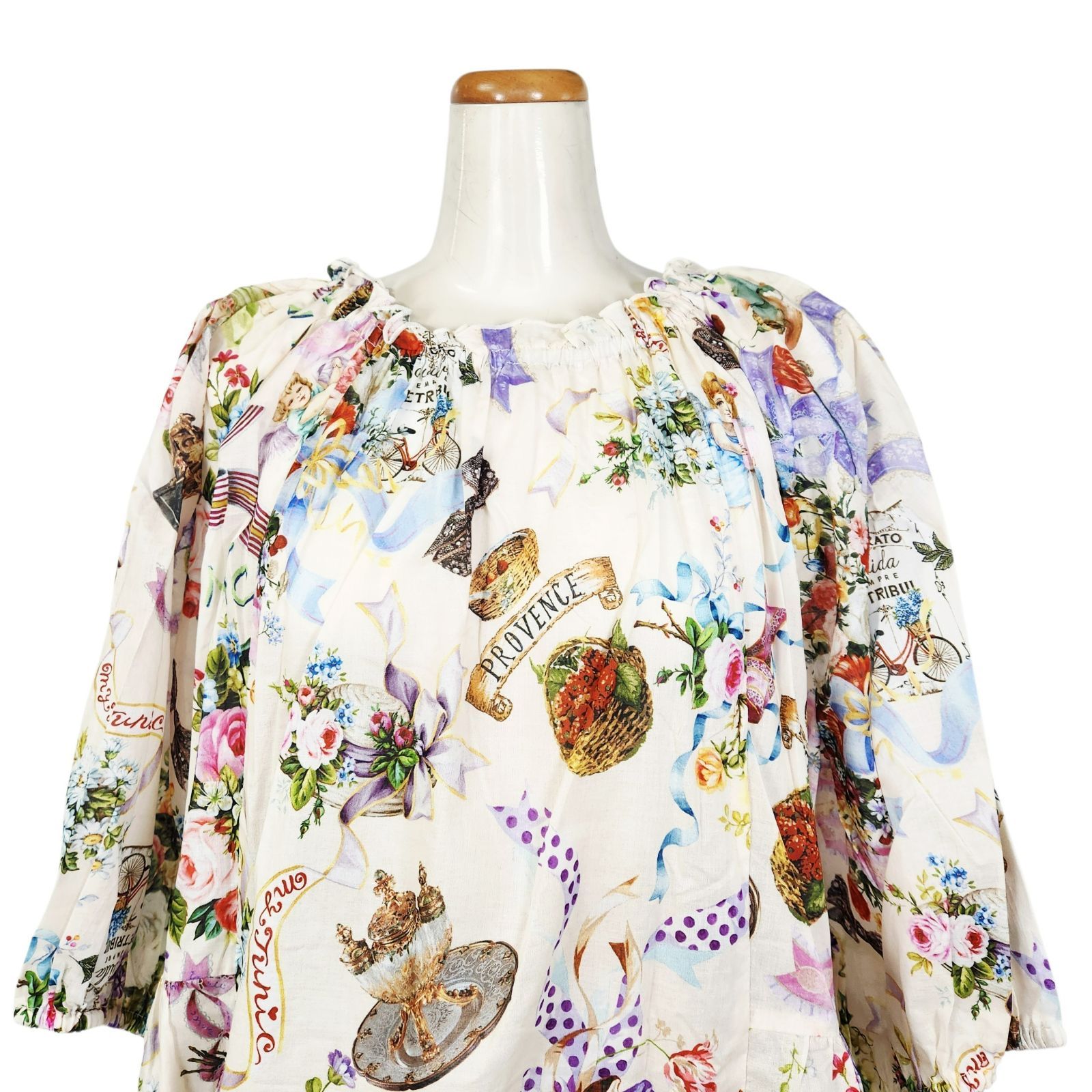 鴨居羊子ワンピース　新品未使用‼️TUNIC　７分袖シャーリングワンピース　８０シルキーローンリボンエンジェル　43104　グレー色