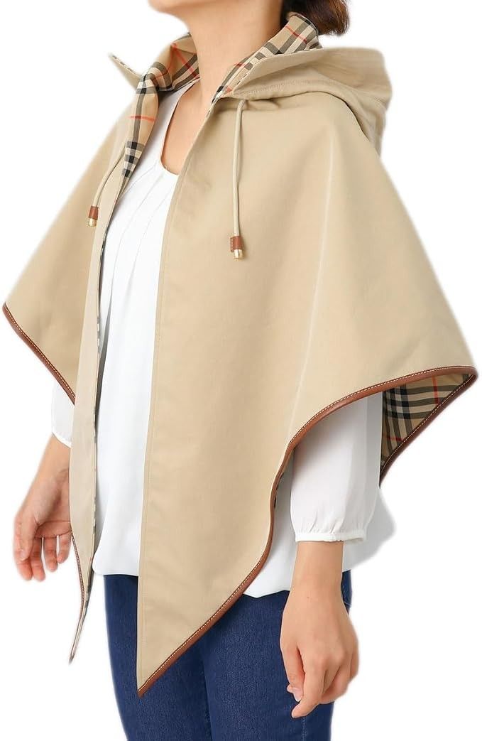 BURBERRY バーバリー ポンチョ ケープ ノバチェック キャメル 8053508 ジャケット コート フード付き アウター おしゃれ ゆったり 秋 冬 春 上品 エレガント ブランド 羽織り