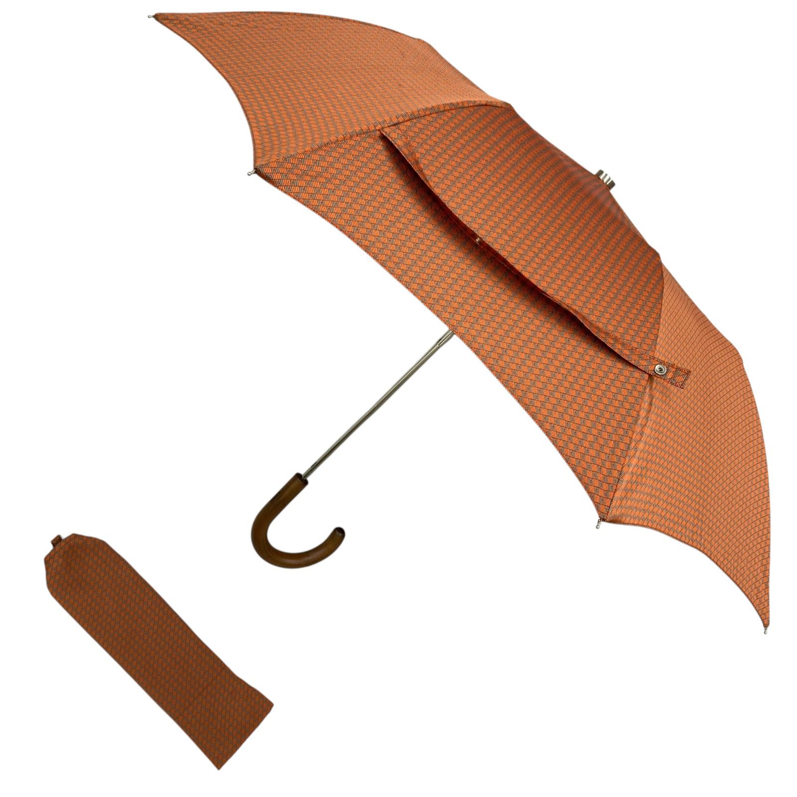 【エルメス】本物 HERMES 折り畳み傘 H総柄 全長64cm オレンジ色系 雨傘 アンブレラ 雨具 メンズ レディース イタリア製 カバー付き