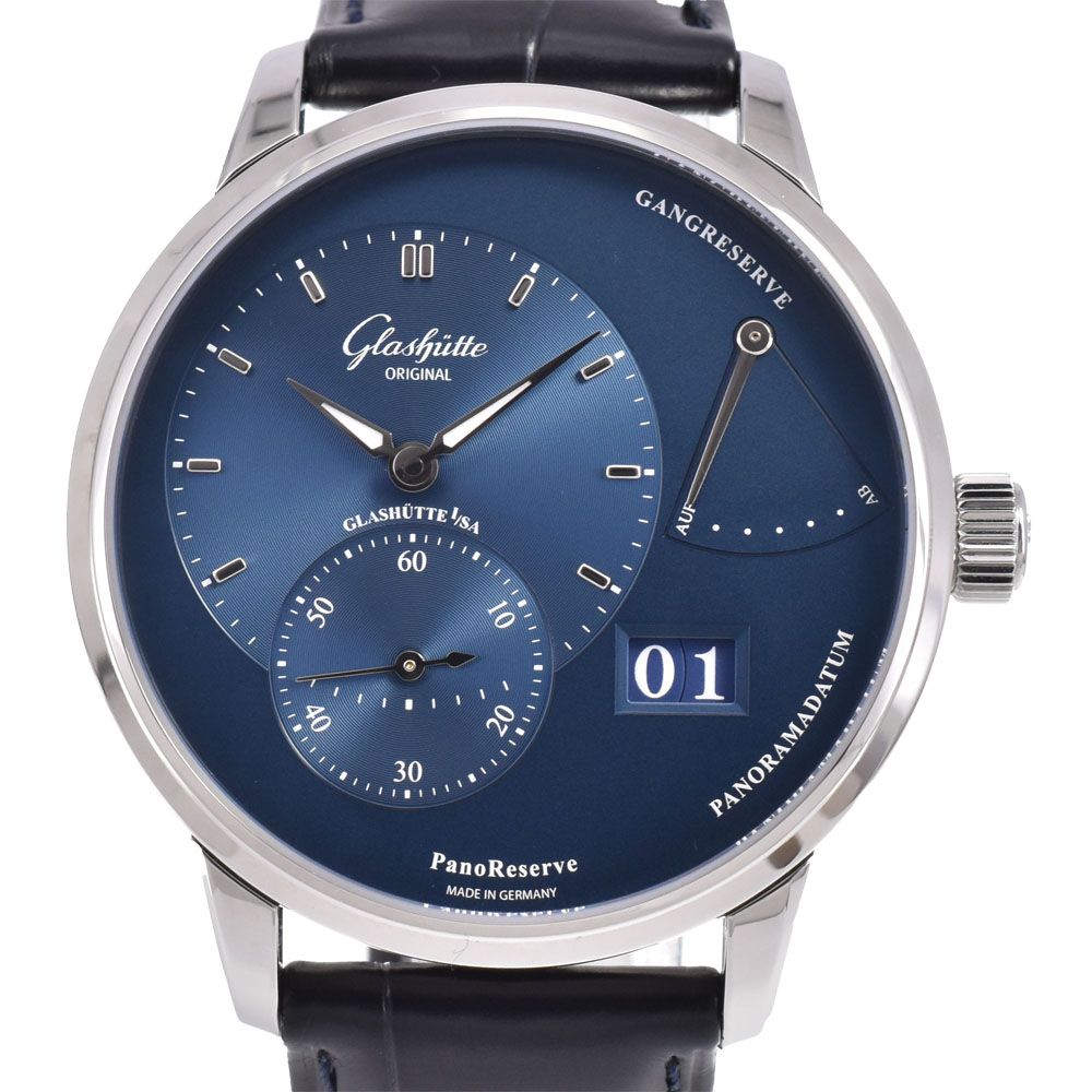 値下 グラスヒュッテ・オリジナル GLASHUTTE ORIGINAL 1-65-01-26-12-61 パノリザーブ 手巻き メンズ 極美品 箱・保証書付き B#150200