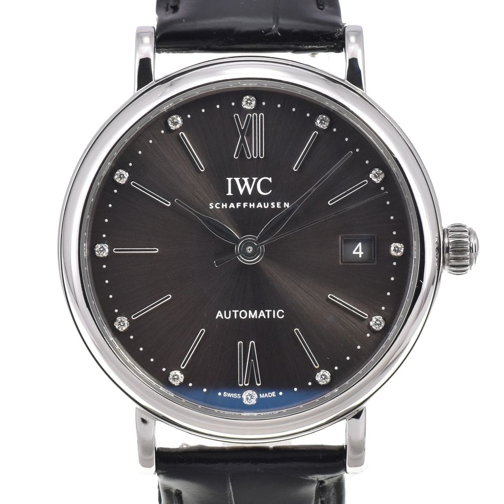 値下 IWC SCHAFFHAUSEN IW458603 ポートフィノ・オートマティック 37 12P ダイヤモンド メンズ 良品 箱・保証書 腕時計 D#150186