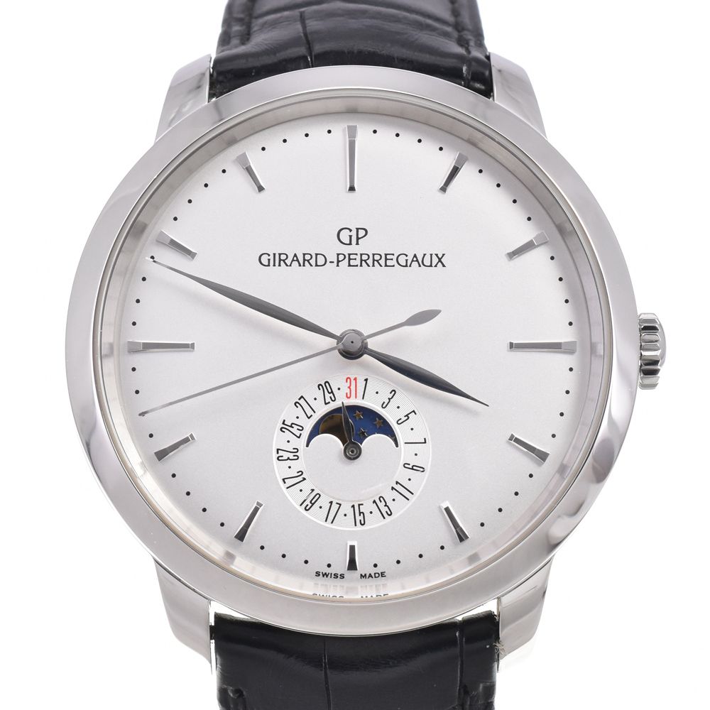 値下 ジラール・ペルゴ GIRARD-PERREGAUX 49545-11-131-BB60 1966 デイト ムーンフェイズ ホワイト 自動巻き メンズ 腕時計 D#150240