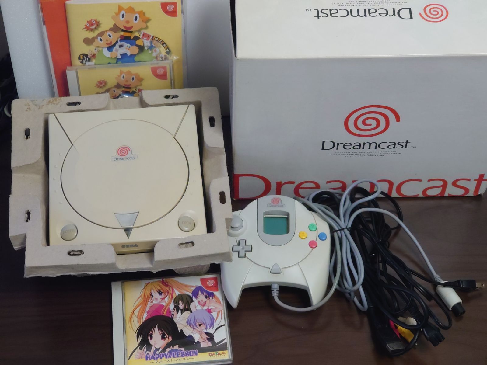 箱付、シリアル不一致【起動確認済】ドリームキャスト 本体ハッピーレッスンセット（現状品・発送前動画記録/封印対策済