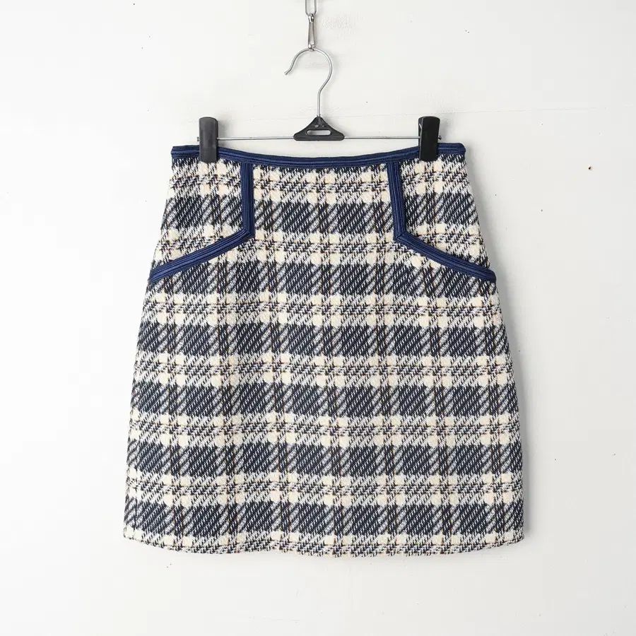 25/SANDRO ベージュ ネイビー CHECK ツイード ミニ スカート