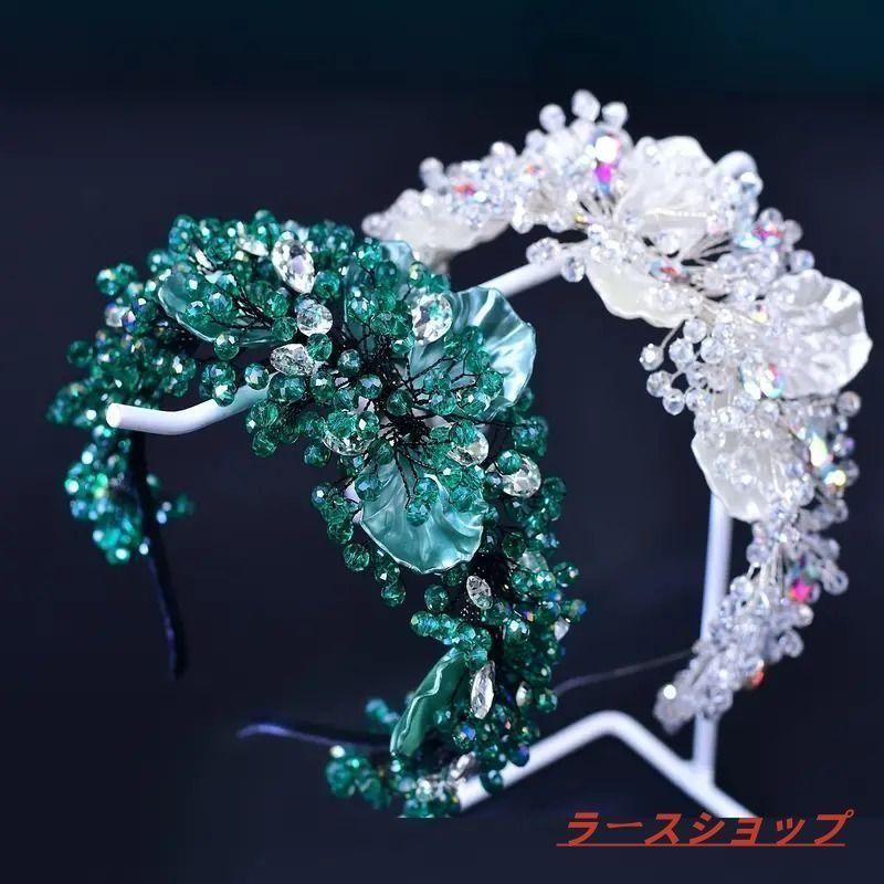 髪飾り ヘッドドレス カチューシャ ウェディング ヘアアクセサリー ヘッドバンド 結婚式 ウエディング ティアラ ヘッドアクセサリー 花モチーフ ブライダル ホワイト グリーン