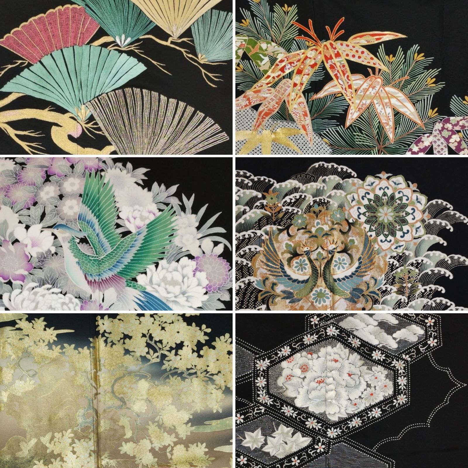 ★くKTSN002★ 黒留袖 着物 6点セット 刺繍　まとめ売り リメイクドレス　黒留リメイク　華やか 7,200円