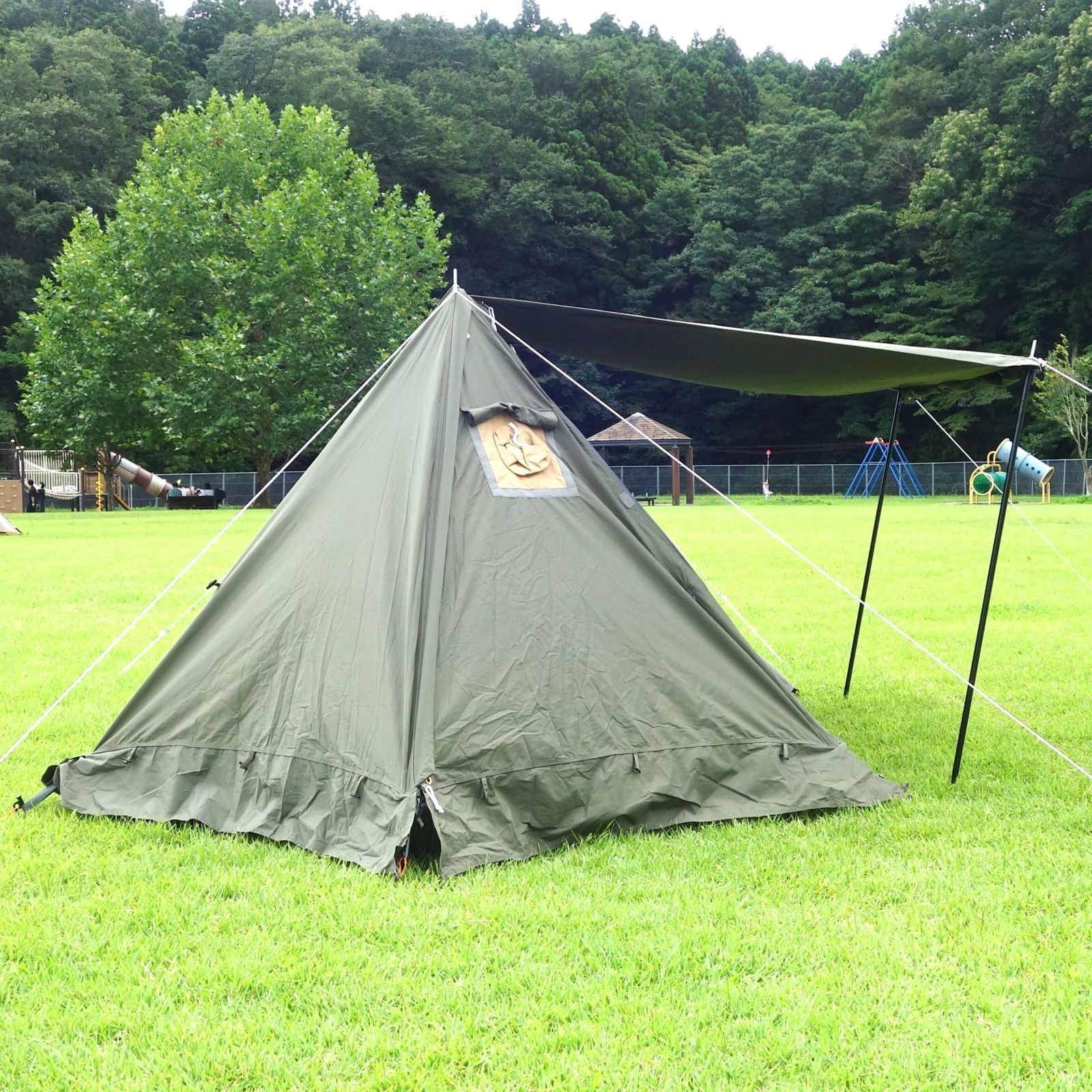 極美品 バンドック BUNDOK テント ソロベース SOLO BASE EX BDK-79EX パップテント 軍幕 キャンプ アウトドア カーキグリーン