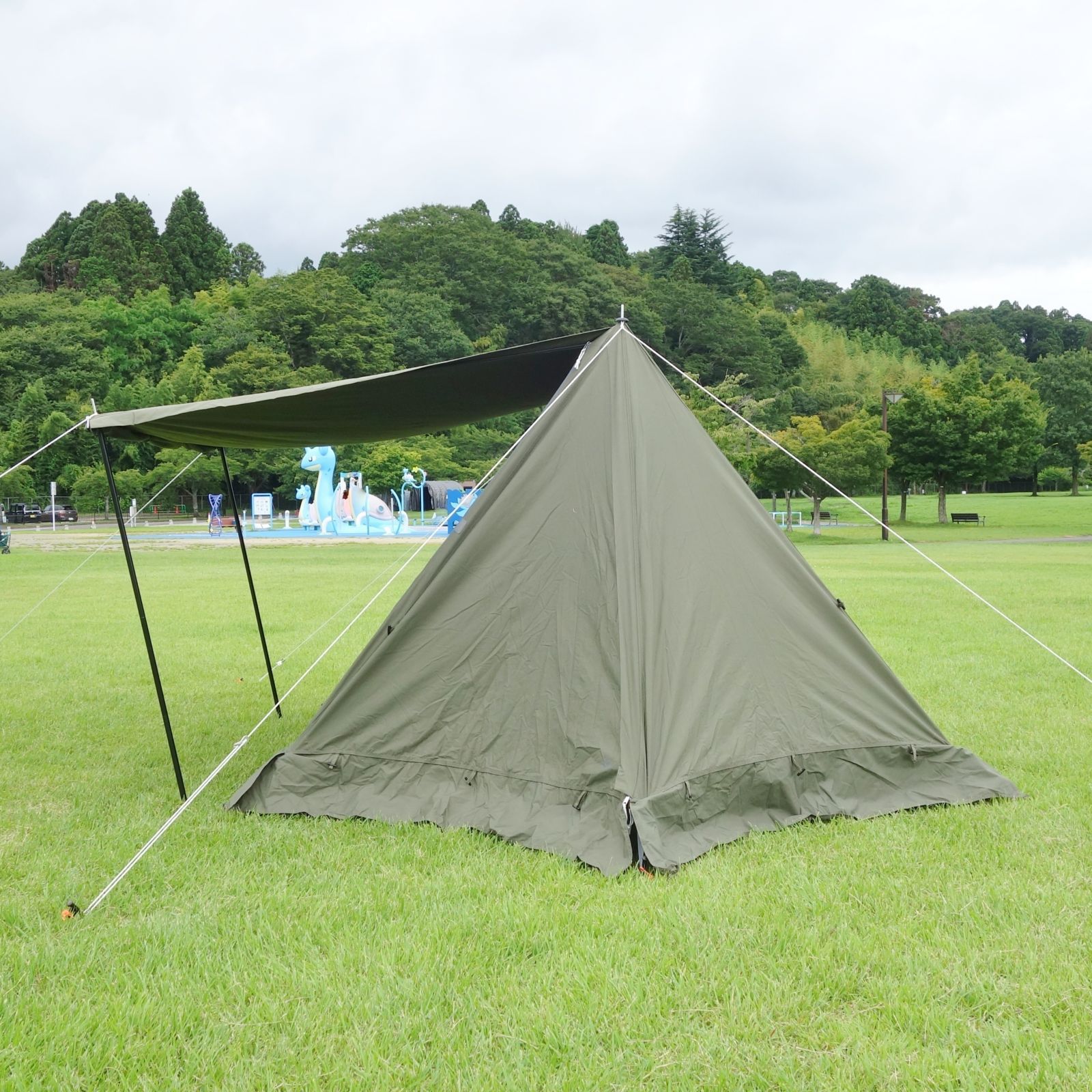 極美品 バンドック BUNDOK テント ソロベース SOLO BASE EX BDK-79EX パップテント 軍幕 キャンプ アウトドア カーキグリーン
