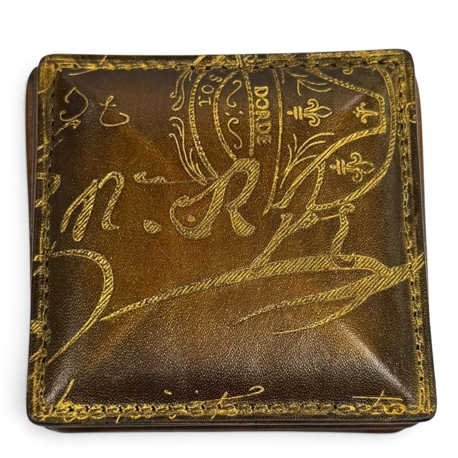 美品★BERLUTI ベルルッティ KHAYA カヤ カリグラフィ ゴールデンパティーヌ レザー コインケース ブラウン ゴールド イタリア製 メンズ