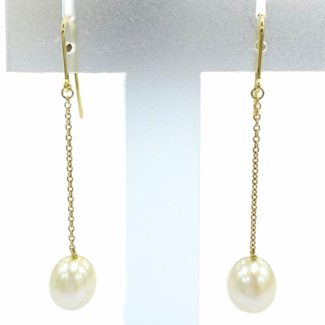 美品☆TIFFANY&Co. ティファニー パールバイザヤード ドロップ パール ピアス AU750（YG） フレッシュウォーターパール 重量2.4g