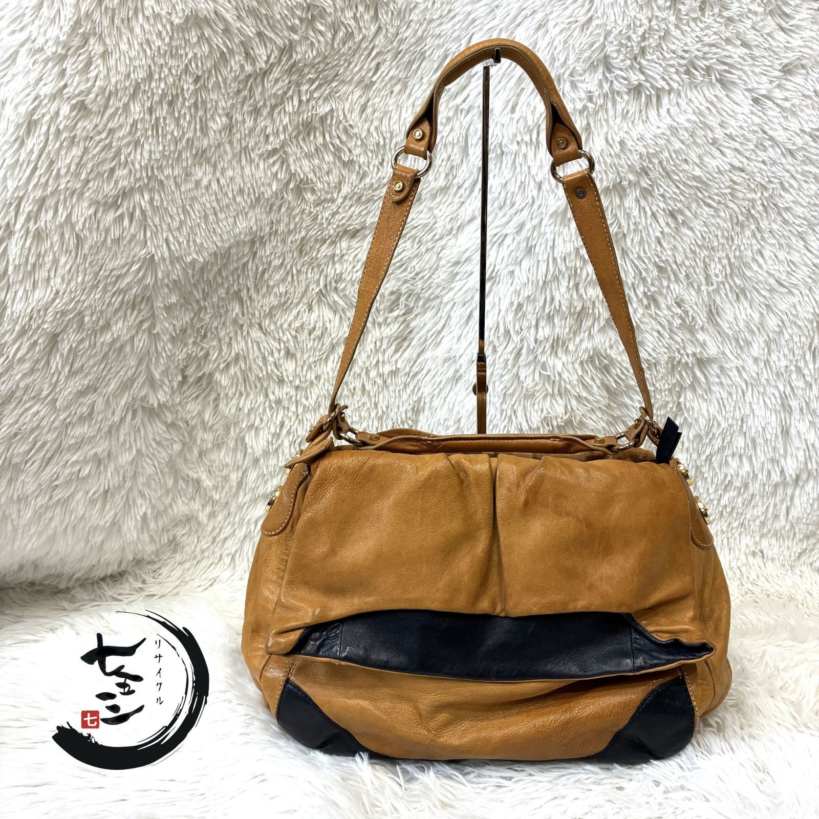 3.1フィリップリム 本革 レザー ショルダーバッグ キャメル ネイビー バイカラー 大容量 3.1 Phillip Lim 肩掛け ヴィンテージ Y2K