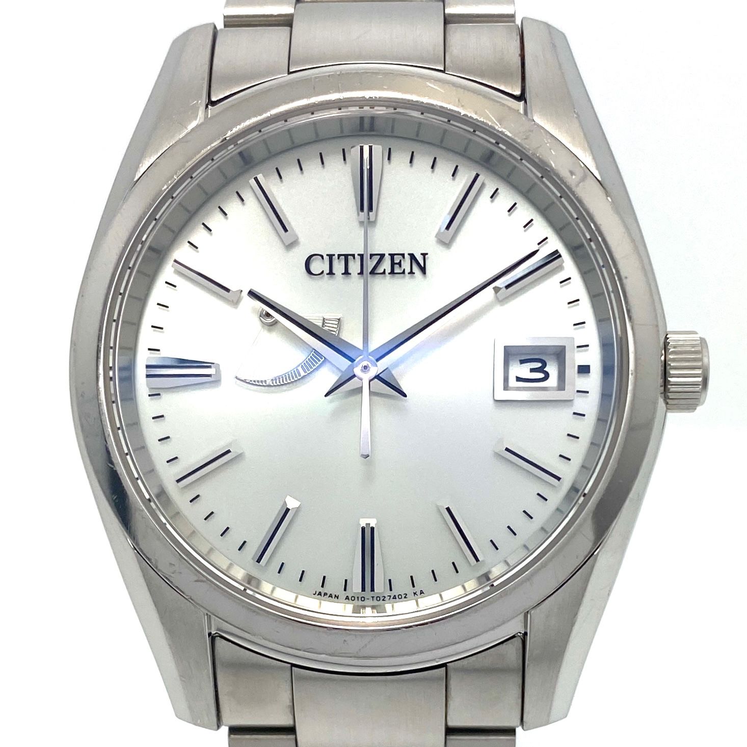 【OH済み】腕時計 メンズ シチズン CITIZEN ザ・シチズン AQ1000-58A A010-T017983 ソーラー エコドライブ シルバー デイト表示 生産終了モデル