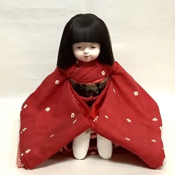 【アウトレット商品】市松人形 女の子 久楽朋 34cm 紬紅 鹿の子文様 S-585