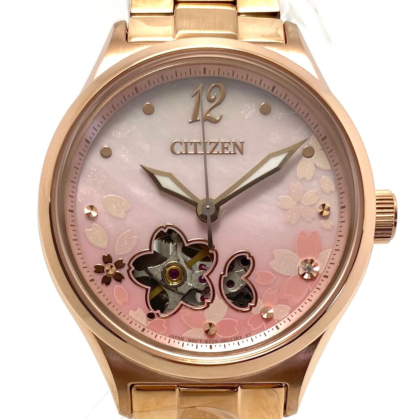 【未使用・希少】腕時計 レディース シチズン CITIZEN COLLECTION メカニカル 桜限定モデル PC1017-88Y 8229-A15N805 世界限定1,900本 自動巻 オープンハート ピンクゴールド シェル 39,000円