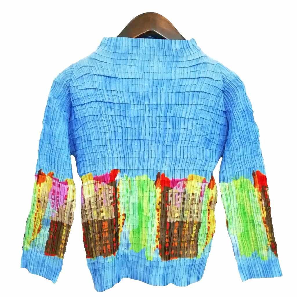 イッセイミヤケ ISSEY MIYAKE IM94-FJ943 プリーツ プリント カットソー トップス M ブルー系