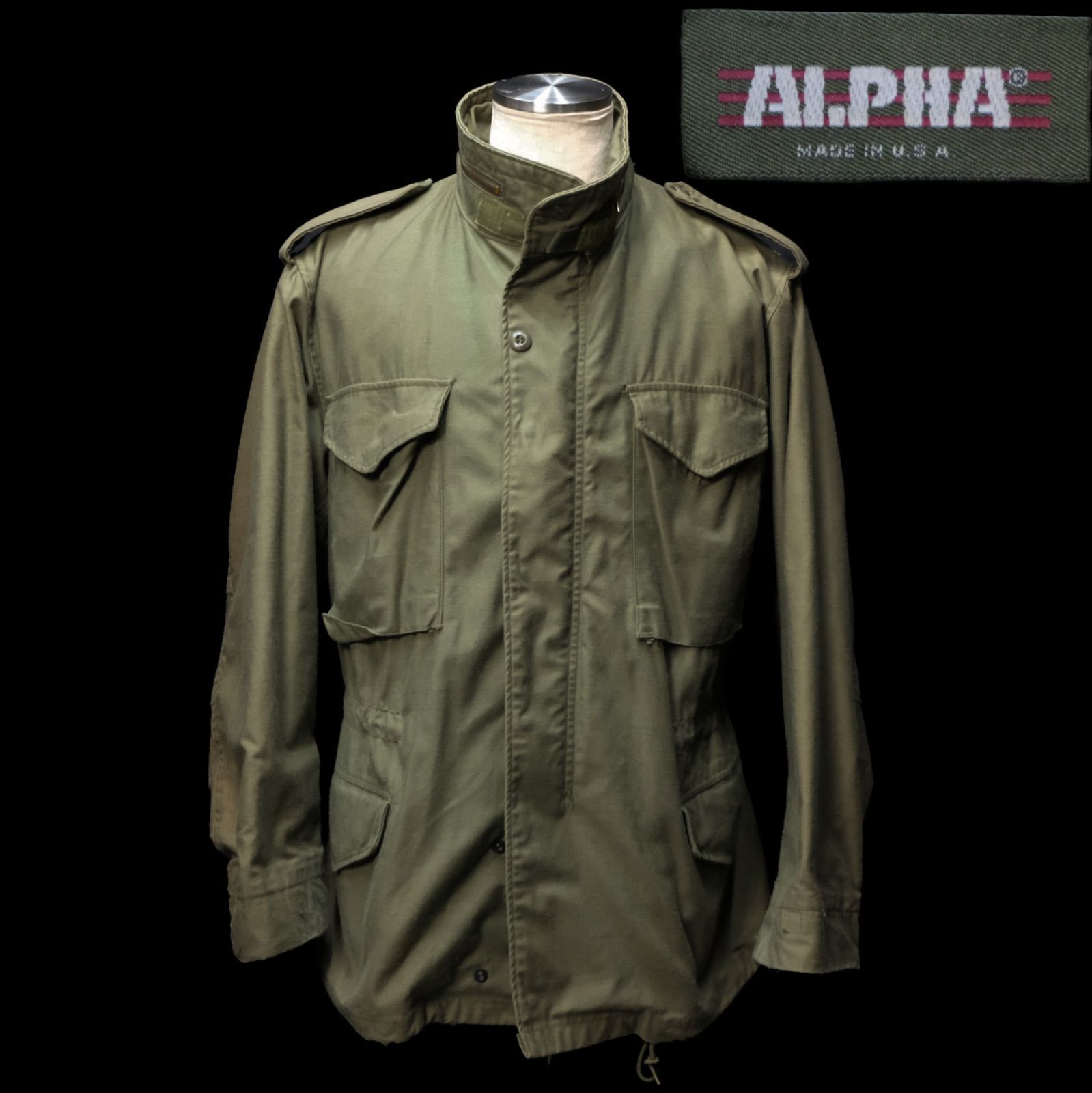 80's/90's USA製 ALPHA M-65 フィールドジャケット MEDIUM-REGULAR オリーブ 米国製 ビンテージ レプリカ 民製品 アルファ M65 3rd ミリタリー