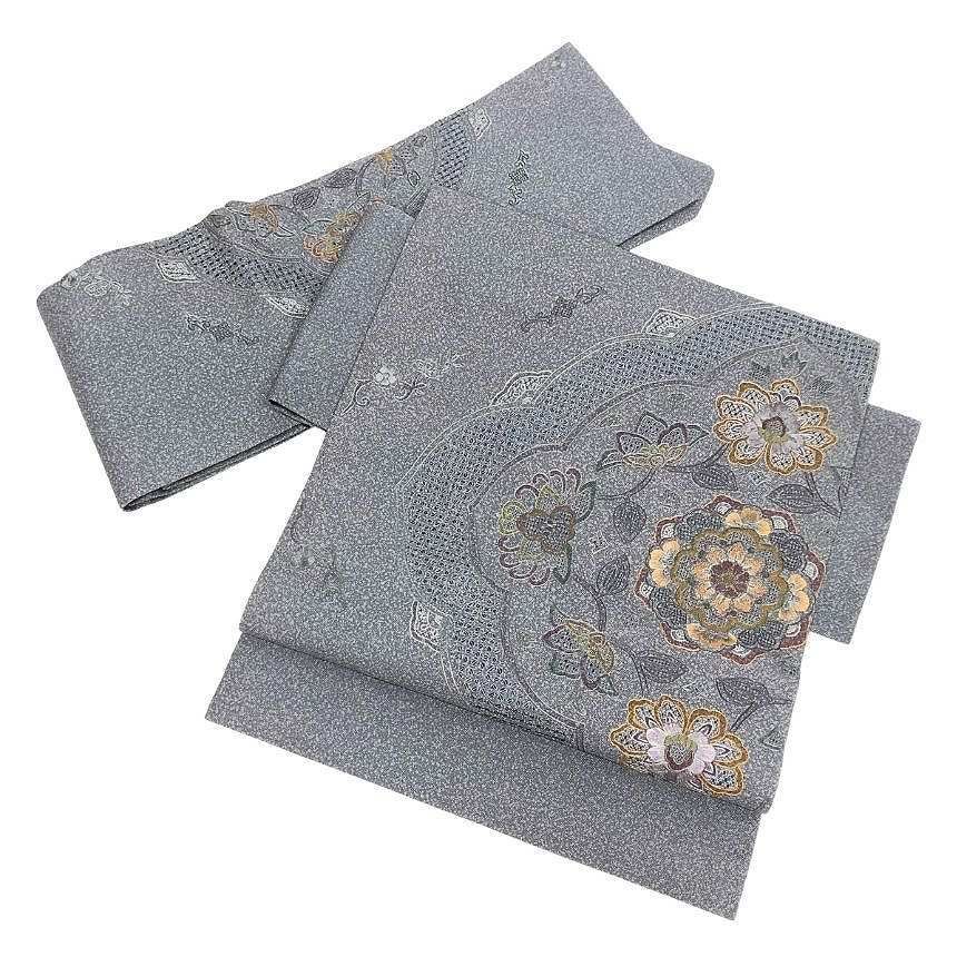 京やU063 正絹 二部式帯 つくり帯 一重太鼓 名古屋帯 中国三大刺繍 汕頭刺繍 相良縫い カジュアルからフォーマルまでOK 未使用 新古品 仕立て上がり 付け帯 作り帯 シルクの二部帯