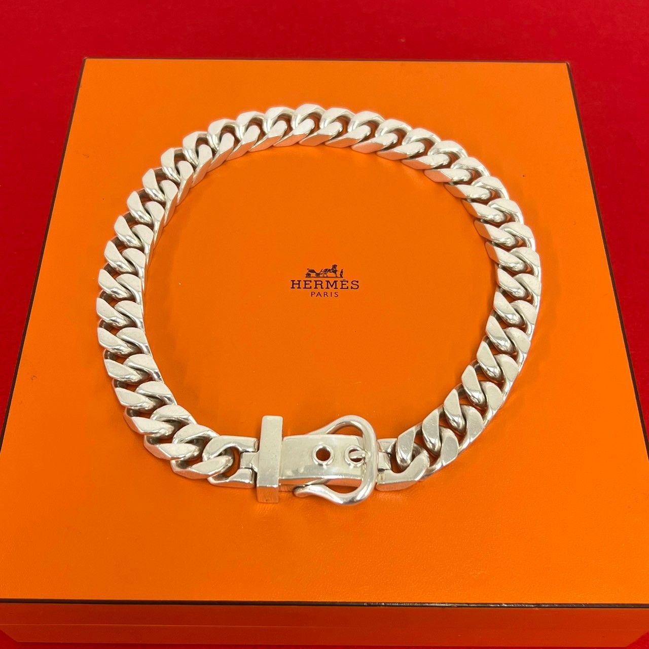 極 美品 箱付き HERMES エルメス ブックルセリエ GM ネックレス シルバー925 アクセサリー メンズ シルバー 26509
