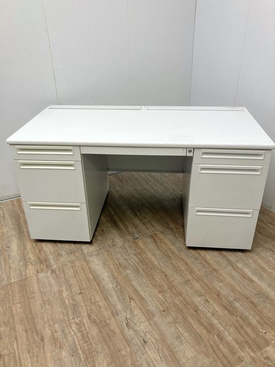 プラス 1400両袖デスク 両袖机 幅1400 奥行700 mm ワークデスク パソコン 事務机 PC スチール オフィス デスク ホワイト US-T147 WS 中古品