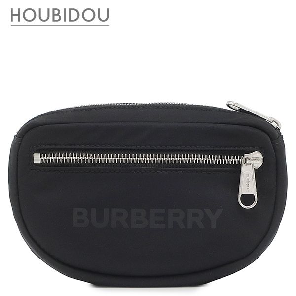 バーバリー BURBERRY ボディバッグ スモール ロゴプリント キャノン バムバッグ ナイロン ブラック シルバー金具 黒 ウエストバッグ ウエストポーチ 【保存袋】【中古】
