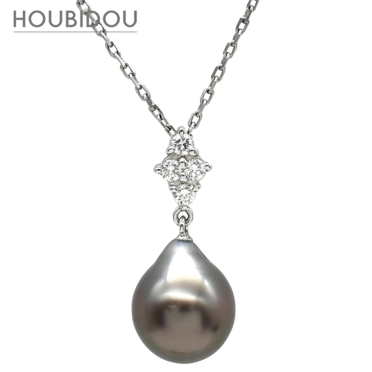 ミキモト MIKIMOTO ネックレス パール ダイヤ ペンダント グレー×ホワイトゴールド MIKIMOTO 真珠 1粒 Au750 WG 【中古】