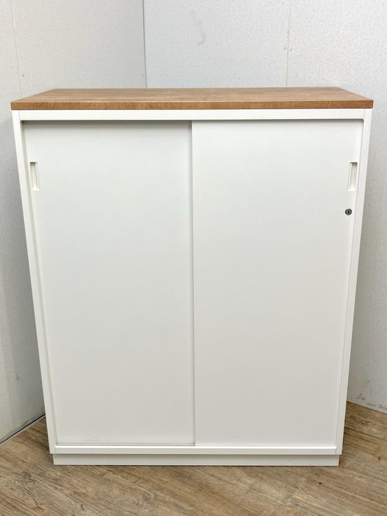 イトーキ 天板付引違い書庫 スチール書庫 引戸書庫 鍵付き 幅900 奥行450 高さ1120 mm オフィス 収納 ホワイト H1-M1090GSS-W9 中古品