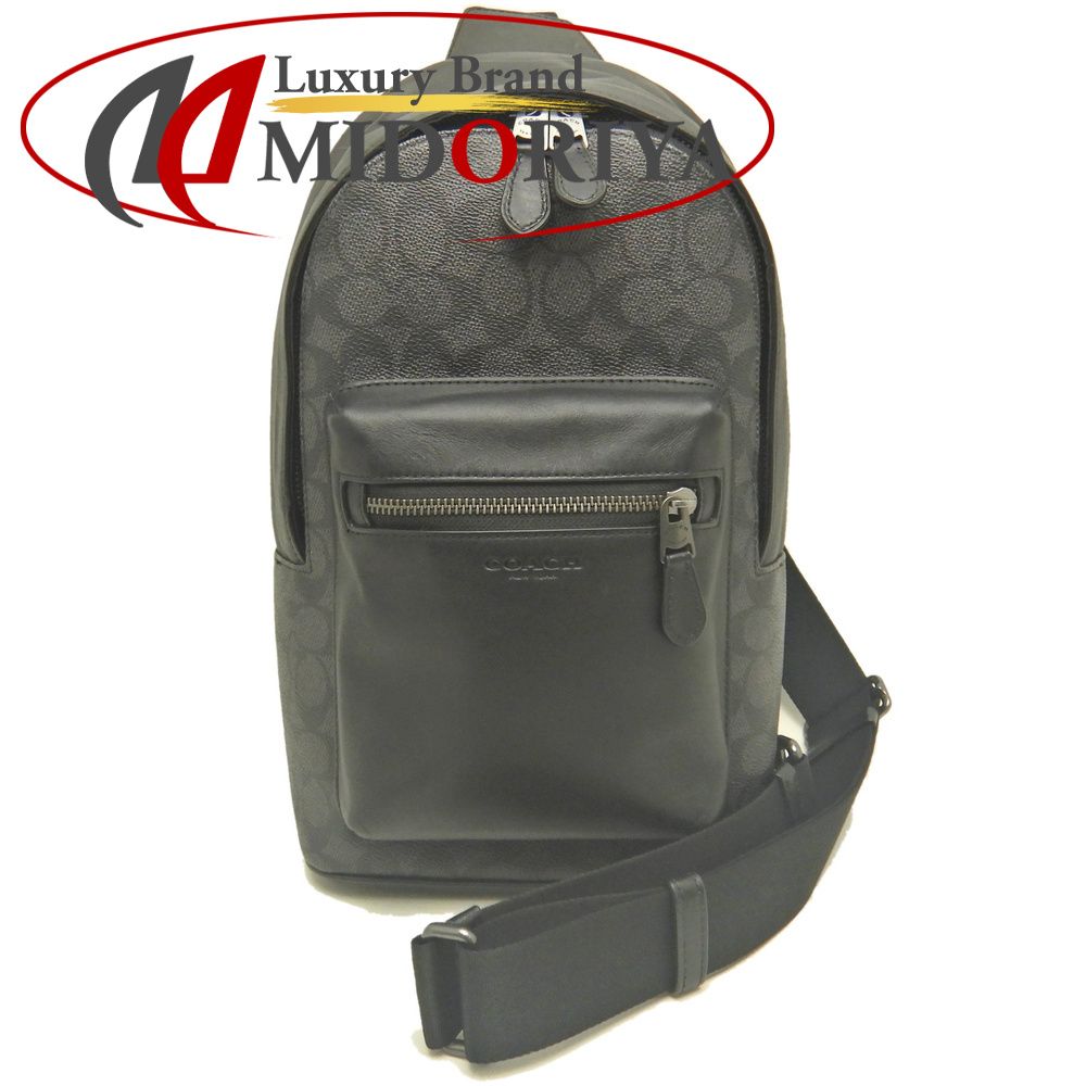 COACH コーチ ウエストパック シグネチャー CV924 ボディバッグ コーティングキャンバスxレザー ブラック アウトレット メンズ /254277【中古】