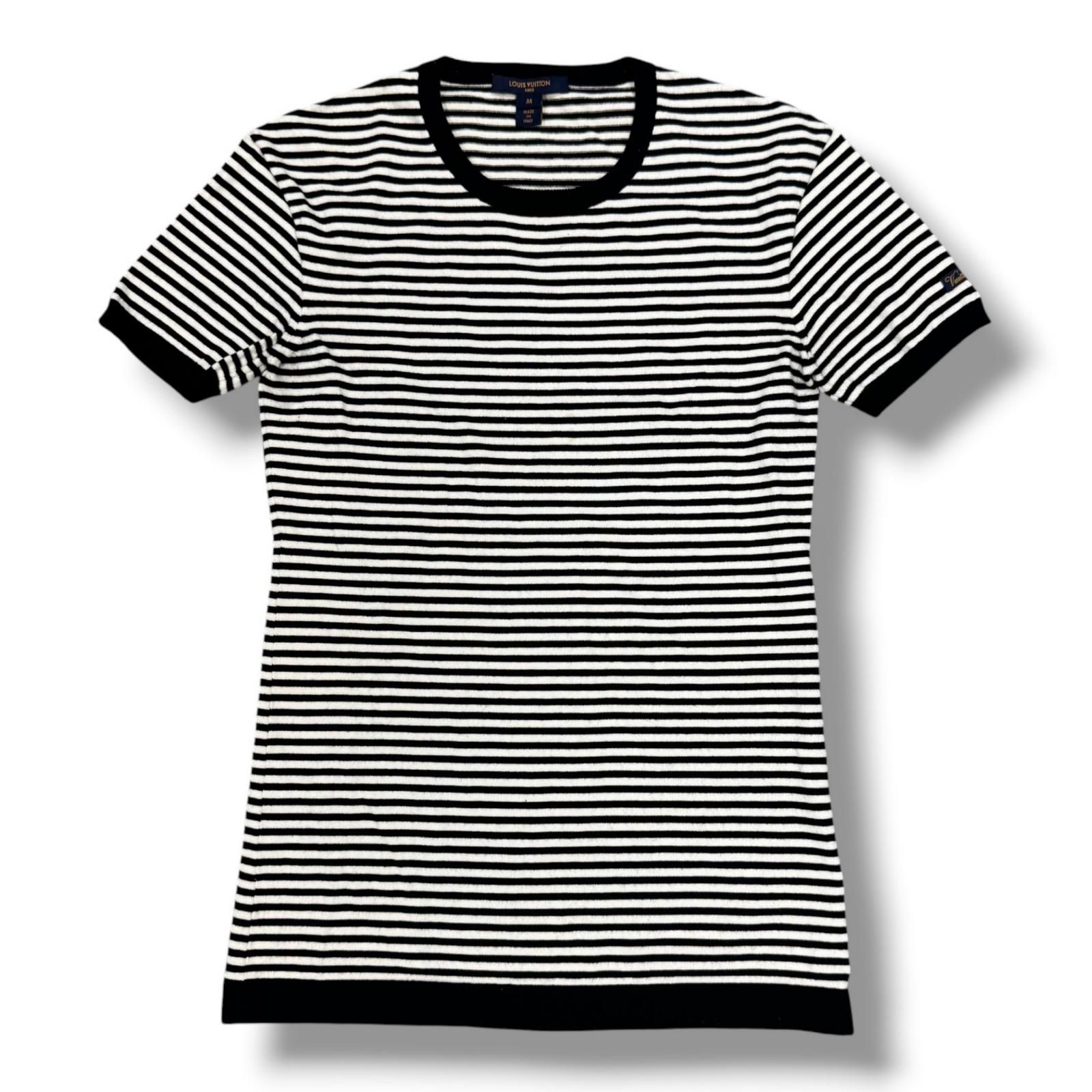 LOUIS VUITTON ボーダー カシミヤ ニット セーター 黒 グレー M 国内正規 LOUIS VUITTON border knit tops カシミヤ ボーダー 半袖