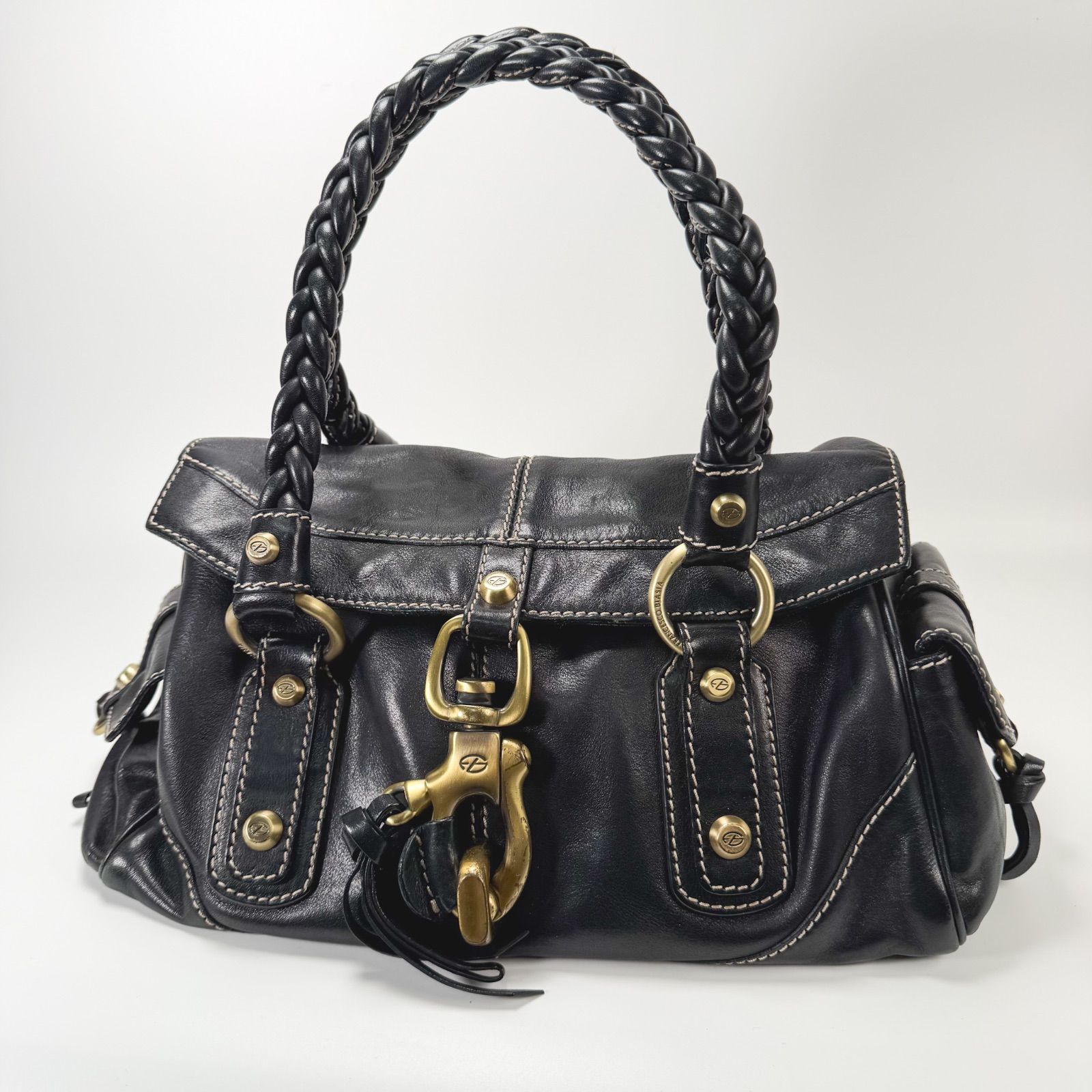 FRANCESCO BIASIA 編み込みハンドル　y2k FRANCESCO BIASIA フランチェスコ ビアジア レザーハンドバッグ 【SALE