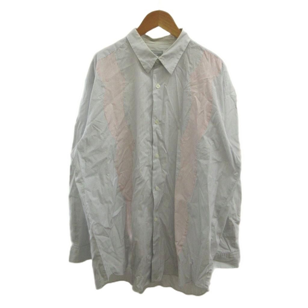 コムデギャルソンオム COMME des GARCONS HOMME シャツ 白 ホワイト ブルー ストライプ柄 切替 長袖 /NP