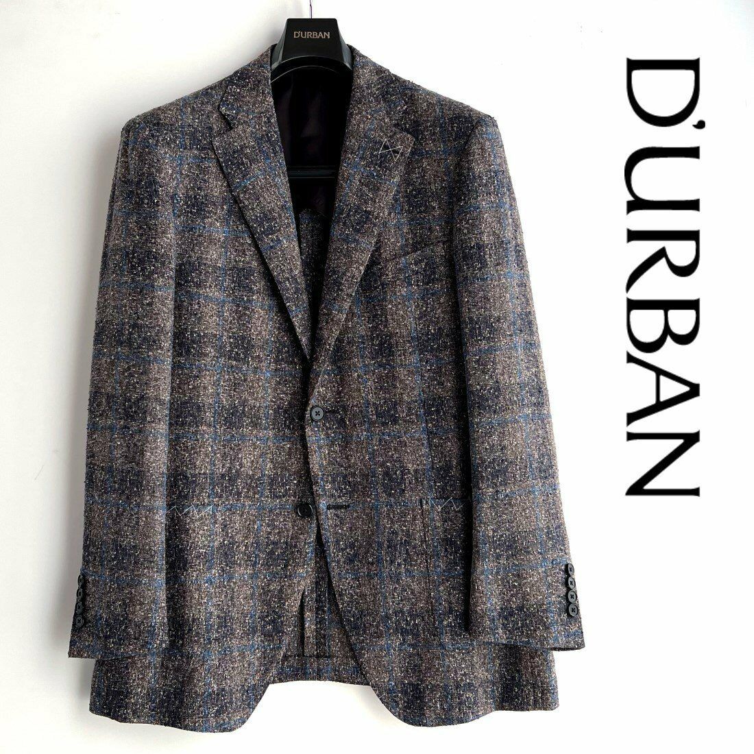 新品 D'URBAN ダーバン GOLD LABEL テーラードジャケットA7 定価198,000円 春夏 日本製 リネン 麻混 ネップ チェック ブラウン レナウン
