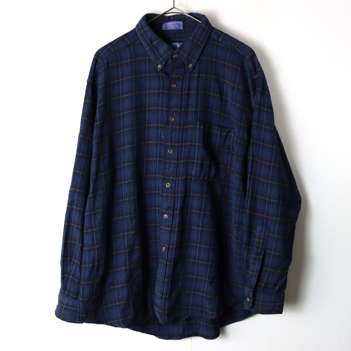 メキシコ製 PENDLETON ペンドルトン ネルシャツ ウールシャツ オンブレ チェック ネイビー XL/ 古着 ヴィンテージ