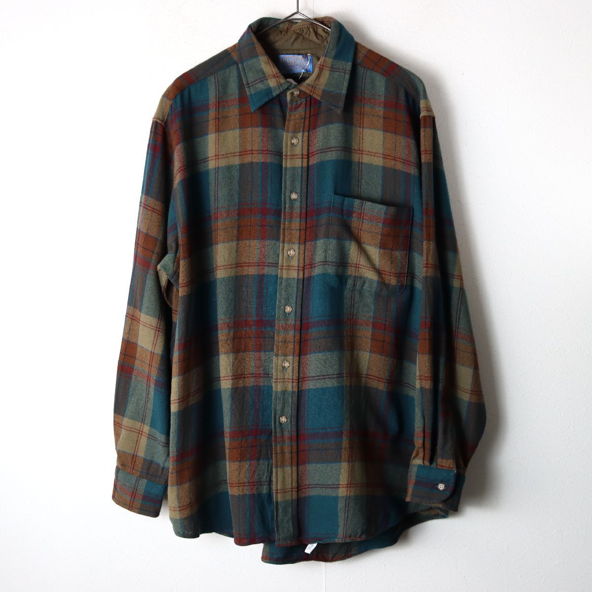 USA製 70's PENDLETON ペンドルトン ネルシャツ ウールシャツ オンブレ チェック グリーン レッド L/ 古着 ヴィンテージ
