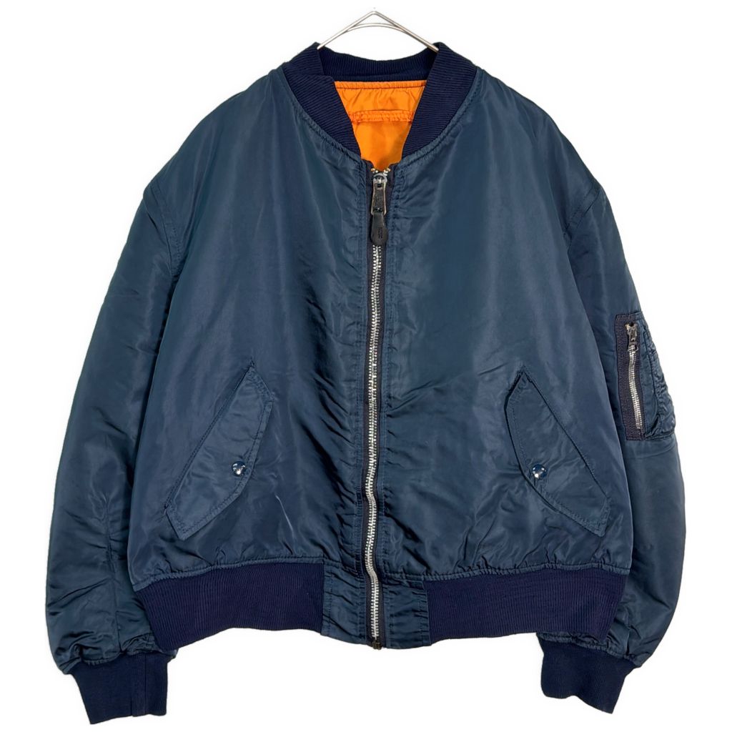 USA製 ALPHA INDUSTRIES アルファ インダストリーズ MA-1 フライトジャケット ミリタリー ネイビー(メンズ XL)中古 古着 Y9622