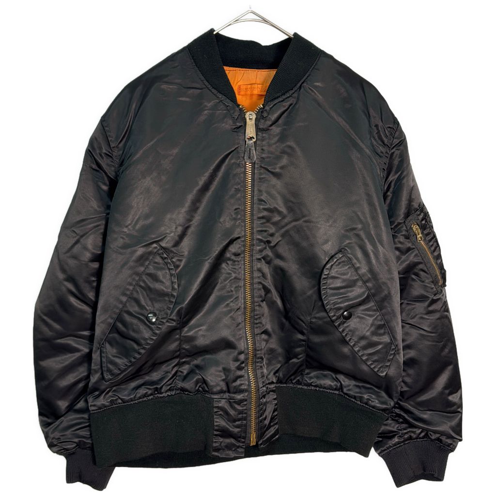 90年代 USA製 MA-1 フライトジャケット ブラック(メンズ MEDIUM)中古 古着 Y9627
