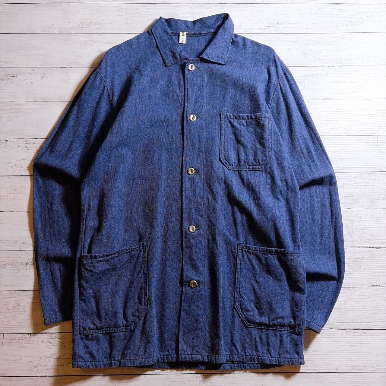 【雰囲気抜群】VINTAGE WORK JACKET ワークジャケット ネイビー 紺 3ポケット カバーオール ユーロワーク フレンチワーク ワークウェア アメカジ 古着 ヴィンテージ #K5824