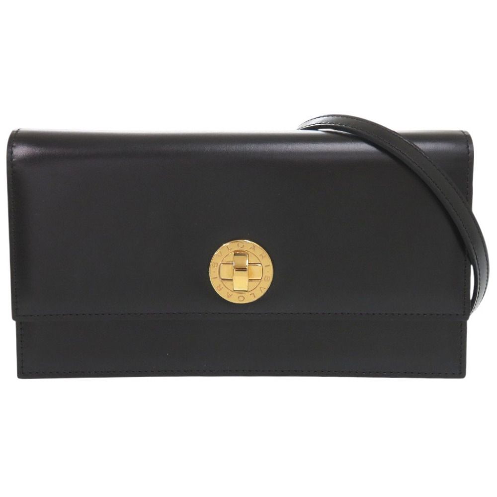 美品 ブルガリ ロゴ レザー ブラック 2WAY ショルダーバッグ クラッチバッグ 黒 1134 BVLGARI