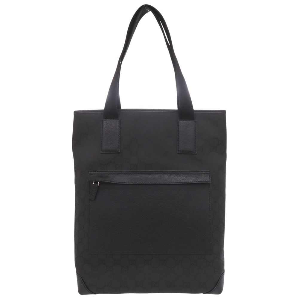 美品 グッチ GGキャンバス 180450 ナイロン レザー ブラック トートバッグ 黒 1062 GUCCI メンズ